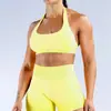 Amazon sujetador deportivo de nailon de alta elasticidad, ultrafino, mate, de cuello halter, sin espalda, sin costuras, sujetador de yoga absorbente de impactos para mujer