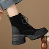 Botas Martin de suela gruesa para mujer 2026 Otoño/Invierno talla petite tacón grueso tacón alto botines con cordones mate estilo británico Botas Martin