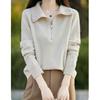 Jersey de Punto con Solapa y Media Cremallera para Mujer Otoño e Invierno Nuevo Amazon Color Puro Suelto Exportación Transfronteriza Jersey de Punto