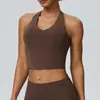 Top de yoga estilo europeu e americano com decote V profundo e alça no pescoço para mulheres, top esportivo de alta elasticidade tipo nuvem com bojos para fitness e corrida, lindo design nas costas 62125