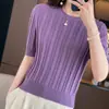 Nueva ropa de mujer de verano, top de punto acanalado de algodón puro con cuello redondo estilo coreano, camiseta elegante y versátil
