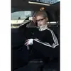 Chaqueta de estilo callejero americano con bloqueo de color de tres rayas y cuello alto para hombre y mujer, cárdigan casual deportivo de otoño, abrigo moderno de corte holgado para parejas