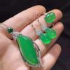 Venta al por mayor de fábrica calcedonia de hielo alto plata 925 incrustada traje de diamantes completos anillo collar aretes joyería Jade Jade