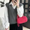 Chaleco de Punto con Cuello en V para Mujer, Nuevo Estilo Otoño 2025, Estilo Perezoso, Corte Holgado, Chaleco Adelgazante, Top Suéter para Superponer