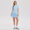 Conjunto esportivo de tênis com camisa polo Feixian para mulheres, saia plissada de cintura alta de manga curta para verão, conjunto esportivo de golfe anti-exposição