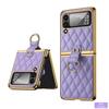Adequado para Capa de Celular Samsung Zflip4 com Anel em Formato de Diamante, Anti-Queda, Luxuosa, Pequeno Cheiro, Capa de Couro Dobrável Galvanizada Protetora