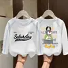 Nueva Camiseta de Algodón Puro de Manga Larga para Niños Medianos y Grandes Estampado de Dibujos Animados Elegante Casual Capa Base para Bebé Top de Cuello Redondo
