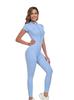 Comercio Exterior Transfronterizo Europeo y Americano Venta al por Mayor Ropa para Mujer Mono con Cremallera, Cuello Semi Alto, Mangas Cortas, Pantalones Largos, Amazon Alta Elasticidad Ajustado