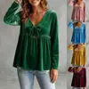 Otoño/Invierno 2026 Nueva Ropa Europea y Americana para Mujer Comercio Transfronterizo Venta al por Mayor Cuello en V Lazo Terciopelo Casual Holgado Manga Larga Top