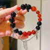 Pulsera de Hilo Pulsera con Borla Diseño de Ágata Negra Carniola Natural