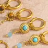 Pendientes Colgantes de Piedra Natural Estilo Ins Transfronterizos Pendientes Versátiles Nuevos Otoño e Invierno Europeos y Americanos Pendientes de Turquesa Azul Oro de 18K para Mujer