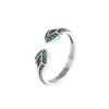 Anillo de serpiente verde de doble cabeza plata tailandesa vintage abierto ajustable anillo de personalidad animal malla de serpiente femenina