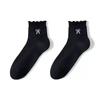 Meias Zhuji Meias Finas de Verão Femininas Meias de Cano Médio com Laço Meias de Malha Respiráveis Estilo Bailarina Absorventes de Suor Meias Femininas Jk