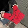 Nuevos Guantes Coreanos Lindos Estilo Ins de Lazo de Cinco Dedos para Mujer Invierno Cálidos Piel de Conejo Ciclismo Guantes de Dedos para Mujer