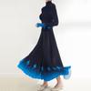 Saia Midi Plissada Estampada Gradiente Preto e Roxo Estilo Nicho Linha A para Mulheres, Novo Estilo Outono com Plissado Gradiente Barra Larga, Conjunto de Moda Vintage