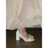 Plataforma Impermeável 2025 Sapatos Mary Jane Sapatos de Dama de Honra Confortáveis Sapatos Solteiros Perolados Rasos com Salto Grosso Salto Alto