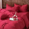 Conjunto romântico de bordado estilo francês para casamento de quatro peças, capa de edredom de casamento, lençol, conjunto de cama vermelho vivo para noivado 4