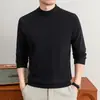 Suéter Masculino Gola Meia-Alta Ponto Cruz Outono e Inverno Engrossado Quente Estilo Velho Rico Camada Base Casual Masculina Malha de Lã Masculino