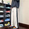 Calça casual de veludo cotelê masculina, estilo Hong Kong, marca da moda, vertical, reta, solta, perna larga, calça de moletom esportiva com etiqueta de hip-hop de rua