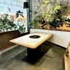 Mesa de fogão de indução com panela para montanha e incêndio selvagem, mesa de churrasco de placa de rocha comercial, combinação de mesa e cadeira de jantar para celebridades da internet, cabine de restaurante