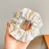 Scrunchie lenço quadrado estilo pastoral francês para meninas e crianças, elástico de cabelo doce com laço para coques, acessório de cabelo