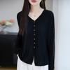 Patrón de Textura Moda Dulce Reductor de Edad Botón Cárdigan Color Caramelo Cuello en V Manga Larga Habitación con Aire Acondicionado Punto al Aire Libre Camisa Pequeña