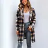 Ropa de Mujer Transfronteriza 2024 Comercio Exterior Amazon Otoño e Invierno Nuevo Abrigo de Lana a Cuadros con Solapa y Bolsillos para Mujer