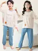 Pijama para Niños Ropa de Casa de Modal para Niñas Pequeñas y Estudiantes Conjunto de Verano de Seda Helada Pantalones de Manga Larga Juveniles