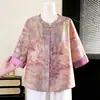 Novo Estilo Chinês Estilo Nacional Roupas para Mãe Primavera Verão Novo Top Solto que Esconde a Barriga Roupas para Mulheres de Meia-Idade Top de Manga Três Quartos de Verão