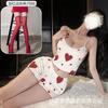 Crisp Love Nuevo Estilo Europeo y Americano Estampado de Amor Hogar Volantes Dulce Sencillo Casual Pantalones Cortos de Tirantes Conjunto de Dos Piezas