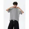 Camiseta Henley de Punto de Seda Helada Estilo Old Money para Hombre Retro Americano Texturizada de Manga Corta Marca Nicho Trendy Top Holgado