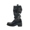 Botines de punta redonda para mujer, estilo coreano, con hebilla de cinturón, botas de media pantorrilla, nuevos botines plisados apilados de otoño e invierno, versátiles botas de montar con tacón grueso