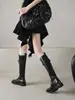 Fivela de cinto super modeladora salto baixo botas de cano alto femininas bico redondo 2026 Outono/Inverno botas de cano alto meias retrô botas de ciclismo