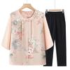Blusas de Chiffon Novas para Mães no Verão, Conjuntos de Verão para Meia-Idade e Idosos, Conjuntos de Chiffon Estilo Chinês Estrangeiro