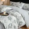 Juego de Cama de Cuatro Piezas de Algodón Puro Cepillado Cerámico con Impresión Digital Engrosado Funda Nórdica para Dormir Desnudo Sábana Ropa de Cama para Dormitorio Principal