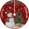 Saia para árvore de Natal, saia redonda para base de árvore de decoração de feriado, saia de árvore de tecido com padrão de Papai Noel e boneco de neve, 120cm de diâmetro