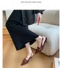 Sandalias de tacón alto con punta roja de Niche, zapatos de hadas, primavera y verano 2025, zapatos franceses negros de punta.