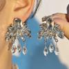 Pendientes de diseño de alta gama con borlas de hojas incrustadas con diamantes de cristal de lujo ligeros y elegantes de textura elegante de Corea del Sur con aguja de plata S925