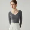 2026 Novo Suéter 100% Caxemira Feminino Gola V Outono e Inverno Pulôver Tricô Macio Pegajoso Slim Fit Mostra Fino Camada de Base