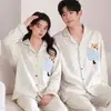Pijama de Algodão Puro para Casal, Manga Longa e Calça Longa, Conjunto de Duas Peças Cardigan Masculino e Feminino, Conjunto de Duas Peças para Dormir e Lazer Transfronteiriço para Transmissão ao Vivo
