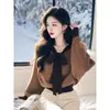 Suéter de cachemira con moño marrón estilo coreano para mujer, nuevo tejido de lana corto de otoño e invierno para mujeres petite