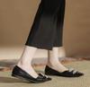 2025 Primavera Nuevo Diamante de Imitación Versátil Punta Afilada Tacón Grueso Bajo Zapatos Mary Jane Diseño Único para Mujer