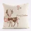 Funda de almohada de alce en acuarela simple de Amazon transfronteriza, cojín navideño estampado en lino, cojín para respaldo de sofá de coche