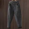 Foto Real de Calça de Moletom Casual Grossa com Forro de Lã de Algodão de Inverno, Calça Harem Solta e Quente