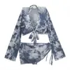 Traje de baño para mujer Estilo coreano Bikini dividido Cuatro piezas Tie-Dye Blusa exterior Sexy Pura lujuria Moda Bikini Traje de baño