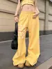 Pantalones de chándal anchos para mujer con estampado de estrellas estilo americano, holgados y con caída, con un diseño deportivo retro, pantalones largos amarillos