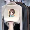 Camiseta básica de forro polar con cuello alto medio para niñas, nuevo estilo primavera y otoño 2026, ropa interior de manga larga moderna para niños, top de estudiante con dibujos animados