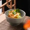 Tigelas de 5 polegadas Tigelas de Cerâmica Estilo Japonês para Comer Tigelas de Sopa de Cerâmica Rústica Feitas à Mão Louça Japonesa Tigela Doméstica para Macarrão Instantâneo e Conjunto de Hashis