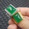 Anel quadrado de jade verde calcedônia Yulong Jade anel da sorte em calcedônia anel masculino