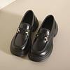 Zapatos Mocasines de Mujer con Plataforma y Tacón Grueso Nuevo Estilo Francés Británico Zapatos de Cuero Negro de Suela Blanda para Mujer